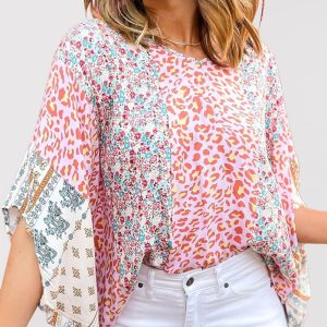 Women's New Leopard Print Dolman Sleeve blouse