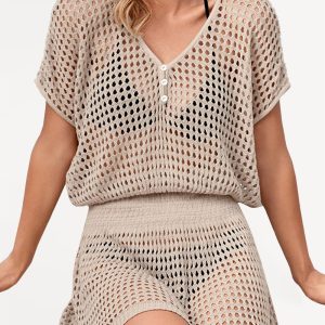 Women's Knitted Sexy See-Through Low Waist Twisted Sling Dress Blouse