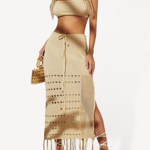 Women's bikini cover-up top wrap chest dress two-piece tie-up tassel beach sunscreen dress