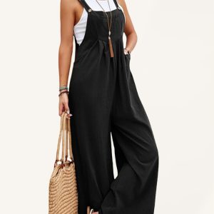 Women's Solid Color Casual Bib Trousers