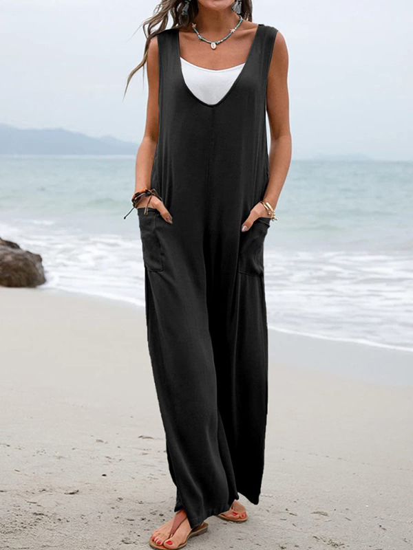 Women's Leisure Solid Knit Cotton Jumpsuit - Image 8