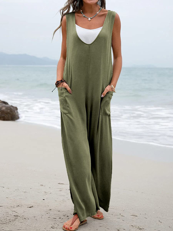 Women's Leisure Solid Knit Cotton Jumpsuit - Image 3
