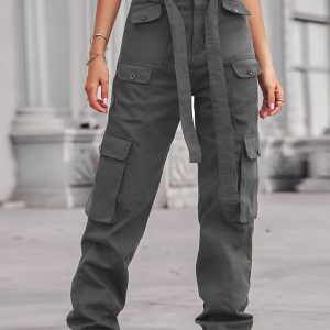 New washed denim multi-pocket heavy industry casual overalls trousers