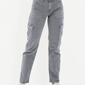 Washed Button Casual Ladies Cotton Trousers