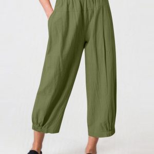 Loose Harem Pants High Waist Cotton Linen Cropped Pants Wide Leg Women's Pants