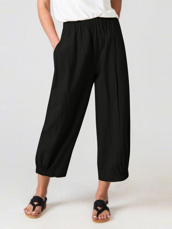 Loose Harem Pants High Waist Cotton Linen Cropped Pants Wide Leg Women's Pants - Image 6