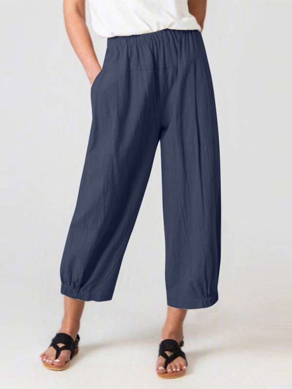 Loose Harem Pants High Waist Cotton Linen Cropped Pants Wide Leg Women's Pants - Image 3
