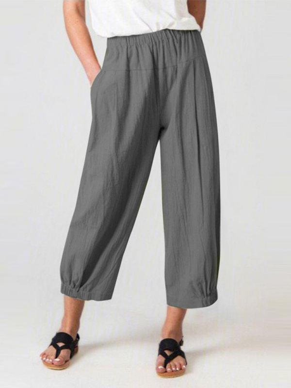 Loose Harem Pants High Waist Cotton Linen Cropped Pants Wide Leg Women's Pants - Image 2