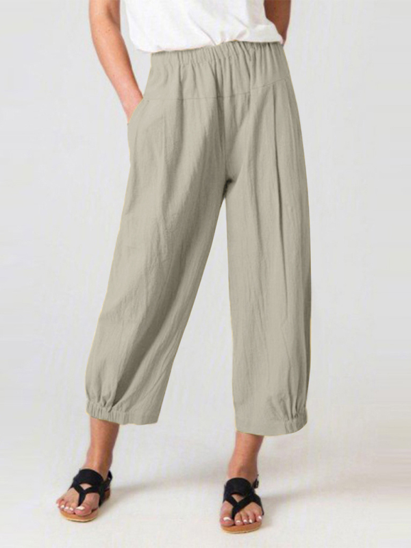 Loose Harem Pants High Waist Cotton Linen Cropped Pants Wide Leg Women's Pants - Image 5