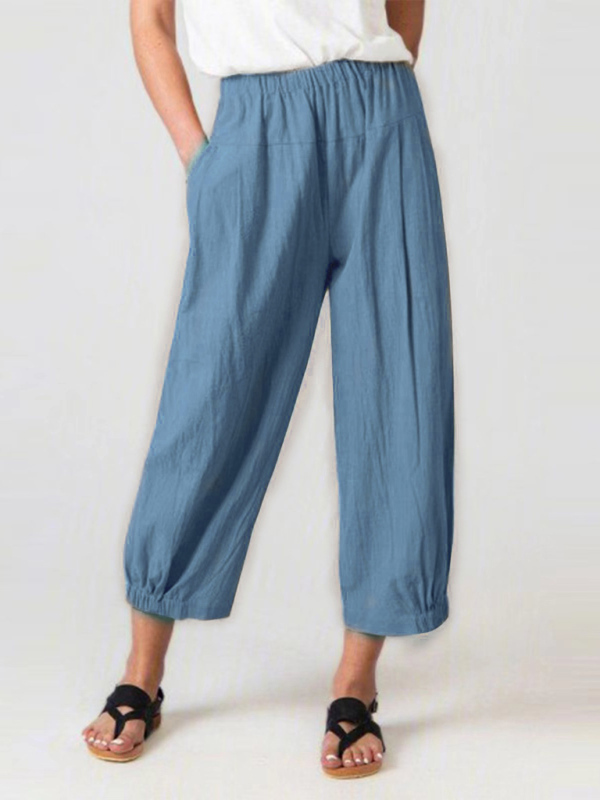 Loose Harem Pants High Waist Cotton Linen Cropped Pants Wide Leg Women's Pants - Image 4