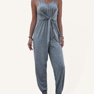 Women's casual knotted suspenders and ankle jumpsuit