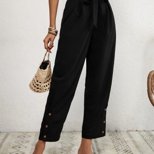 Women's woven commuter-style high-waist cropped pants