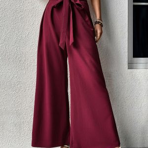 Women's Woven Lace Commuter Style High Waist Temperament Wide Leg Pants