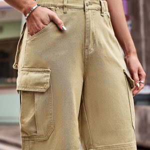 New Elastic Waist Denim Cargo Cropped Shorts