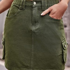 New elastic waist denim work dress casual skirt