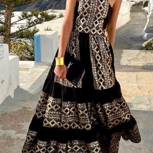 Women's Bohemian Ethnic Print Halter Neck Dress