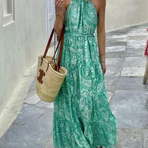 Women's Loose Sleeveless Bohemian Printed Midi Dress