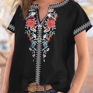 Women's Ethnic Print Short Sleeve T-Shirt Top