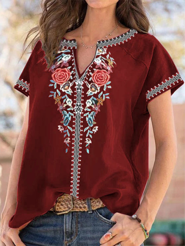 Women's Ethnic Print Short Sleeve T-Shirt Top - Image 3