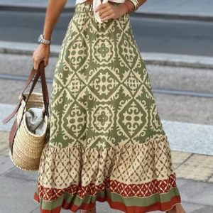 Women's Bohemian Ethnic Style Print Stitching Swing Skirt