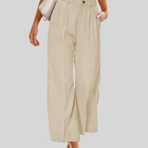 Women's Casual Wide Leg Dress Pants High Waist Button Down Trousers With Pockets