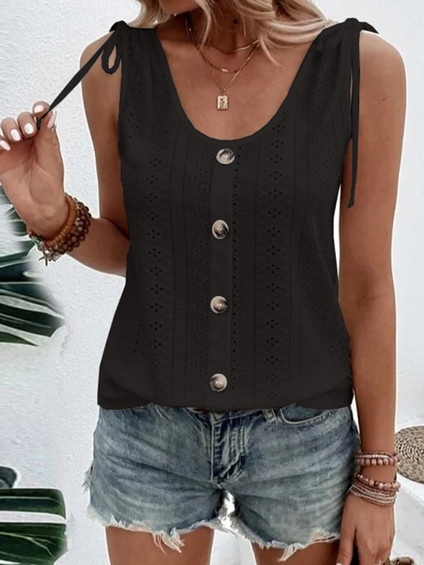 Women's Single Breasted Casual Solid Color U-Neck Tank Top - Image 5