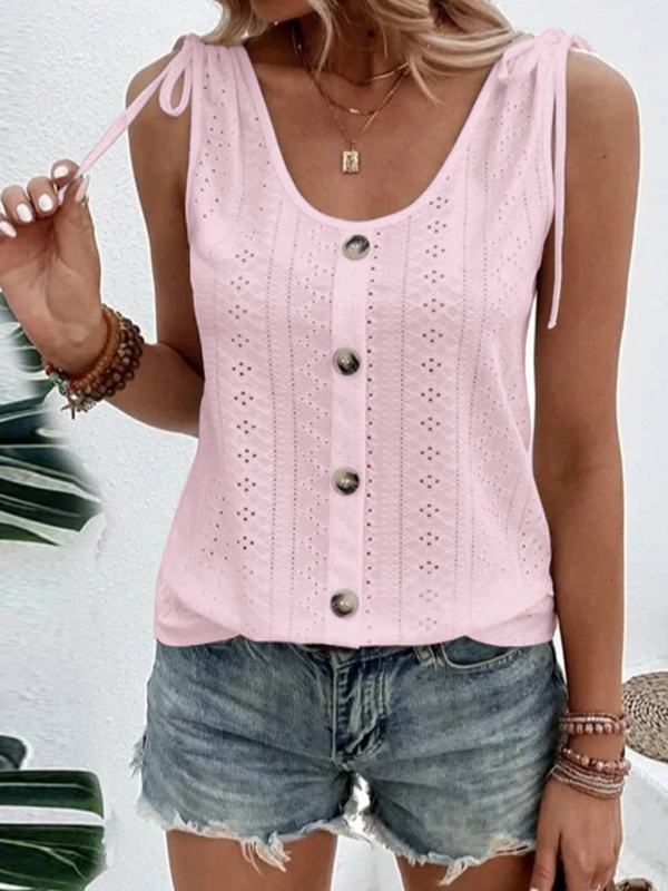 Women's Single Breasted Casual Solid Color U-Neck Tank Top - Image 7