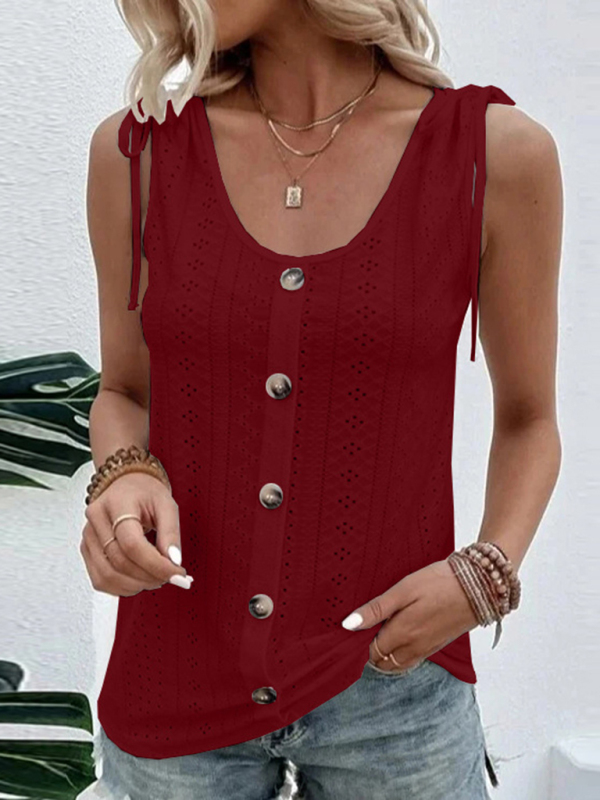 Women's Single Breasted Casual Solid Color U-Neck Tank Top - Image 11