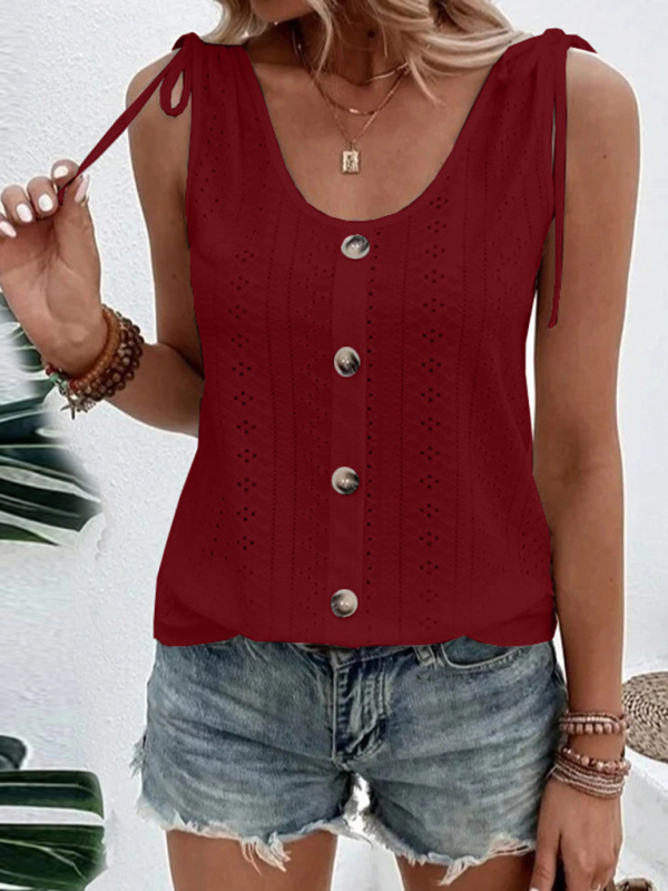 Women's Single Breasted Casual Solid Color U-Neck Tank Top - Image 4
