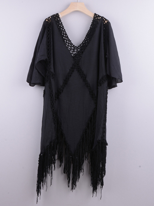 New style hand hook splicing sun protection top jacket tassel irregular bikini beach cover-up - Image 2