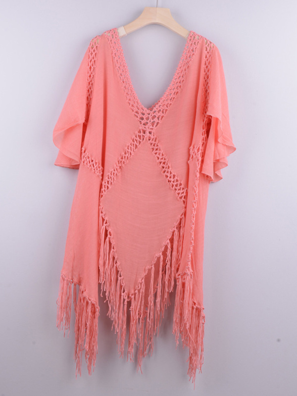 New style hand hook splicing sun protection top jacket tassel irregular bikini beach cover-up - Image 3
