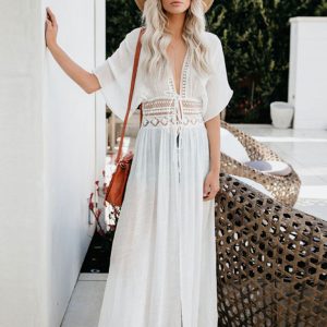 Beach blouse hollow waist lace anti-sunshine cardigan holiday dress women's skirt