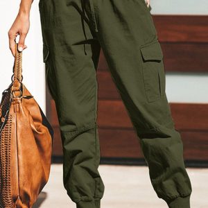 Women's Solid Color Casual Fashion Pocket Tie Cargo Trousers Women's Pants