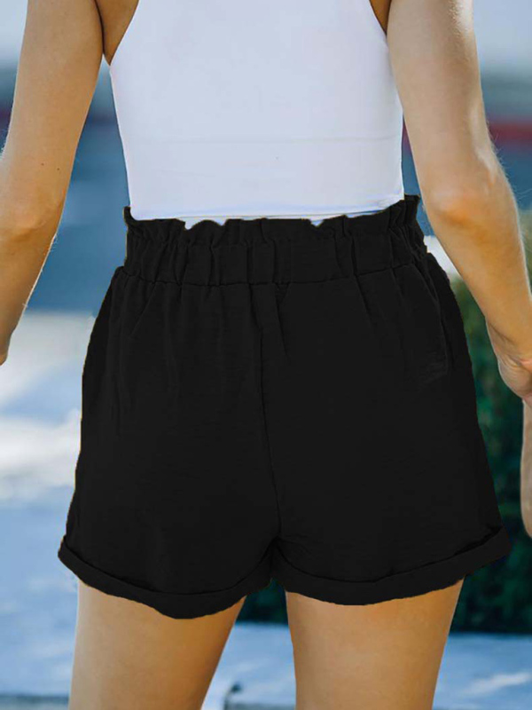 Women's High Waist Casual Pants Cross Border Solid Color Pocket Belt Loose Straight Leg Shorts - Image 12