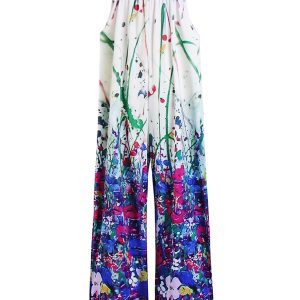 Women's Printed Square Neck Wide Suspenders Jumpsuit