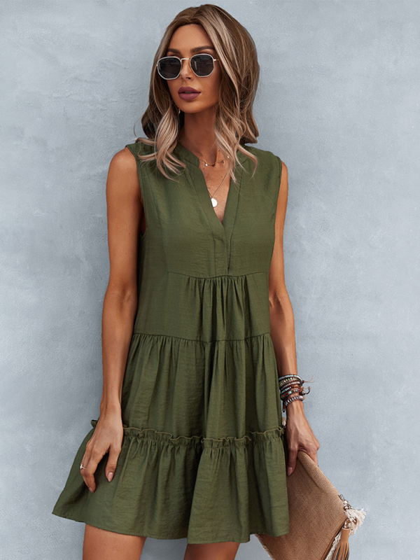 Women's Solid Color V-Neck Sleeveless Dress - Image 19