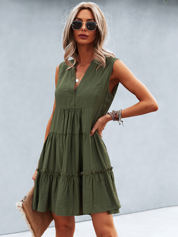 Women's Solid Color V-Neck Sleeveless Dress - Image 4