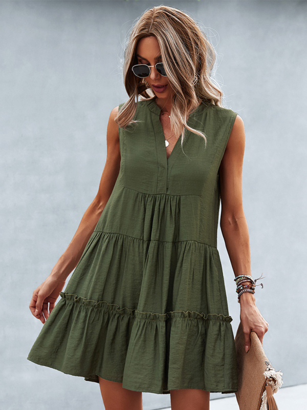 Women's Solid Color V-Neck Sleeveless Dress - Image 18