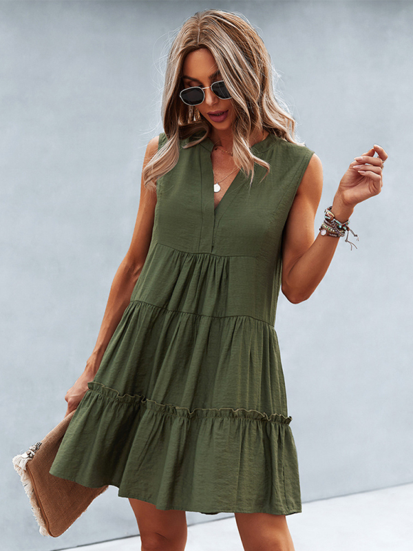 Women's Solid Color V-Neck Sleeveless Dress - Image 20