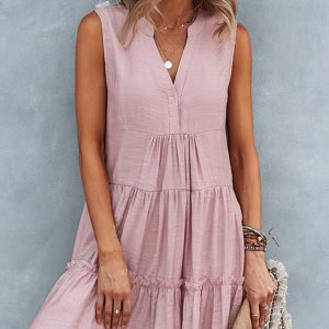 Women's Solid Color V-Neck Sleeveless Dress