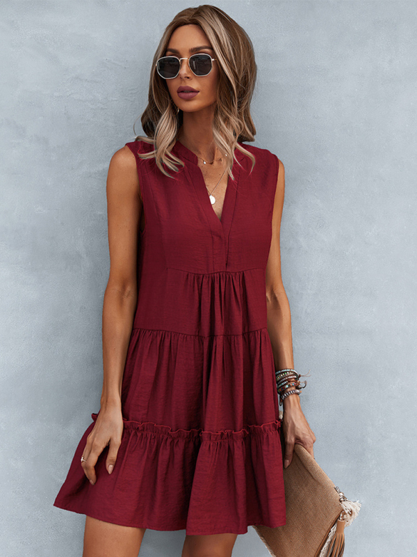 Women's Solid Color V-Neck Sleeveless Dress - Image 2