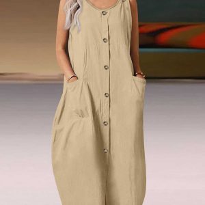 Women's Solid Color Loose Comfortable Casual Strap Dress