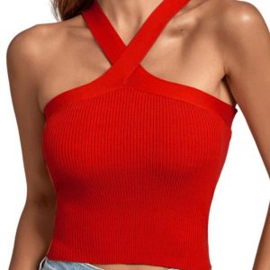 New style cross hanging neck strap small vest knitted backless bandage tube top sweater
