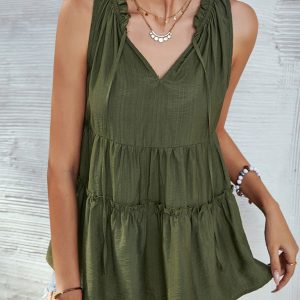Women's Woven V-Neck Stitching A-Shape Vest