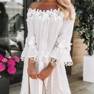 New Elegant Holiday Strapless One Shoulder Lace Dress