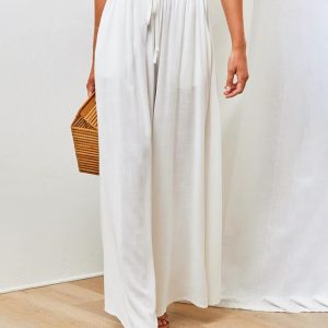Women's Solid Color Elastic Waist Wide Leg High Waist Trousers