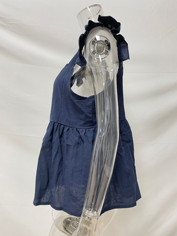 Women's Solid Color Casual Square Neck Fly Fly Sleeve Top - Image 2