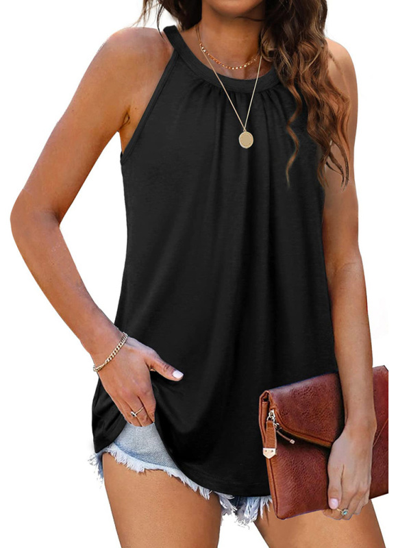 Casual solid color cotton round neck sleeveless loose large pullover t-shirt - Image 5