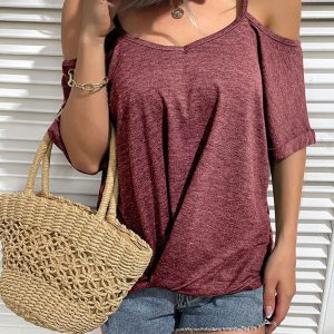 Women's solid color strapless one-shoulder t-shirt for women