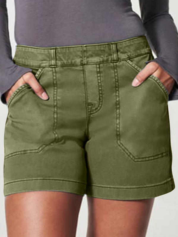 New fashion all-match women's high elastic twill large pocket solid color casual shorts - Image 2